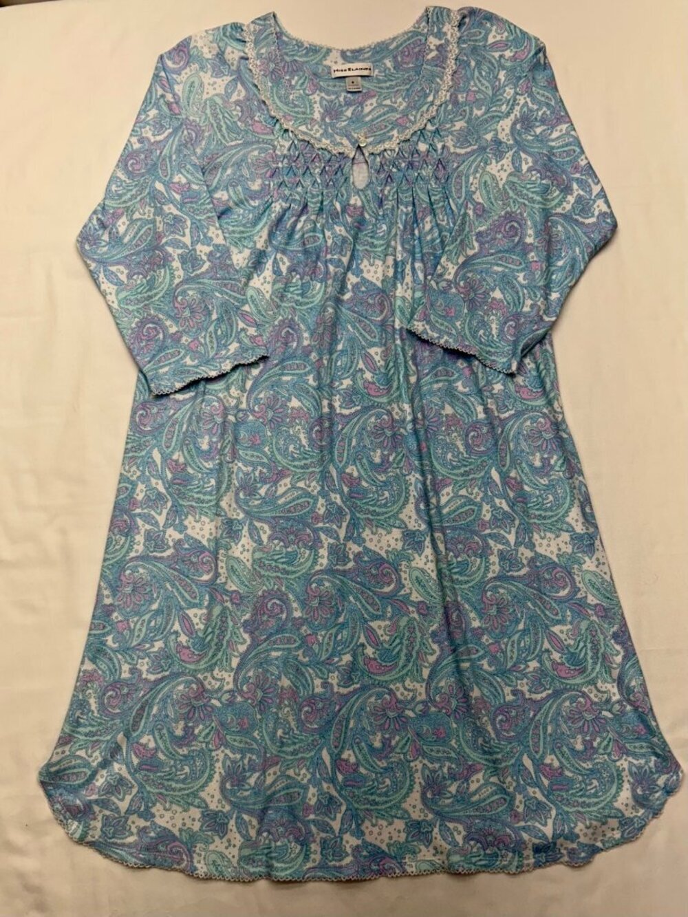Miss Elaine Paisley Print Night Gown Women's S Blue/Purple Soft